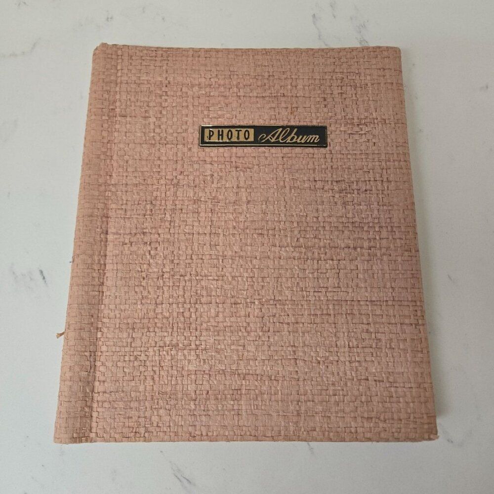 Vintage 60s Beige Woven Textured Self-Adhesive Photo Album With Spiral Binding